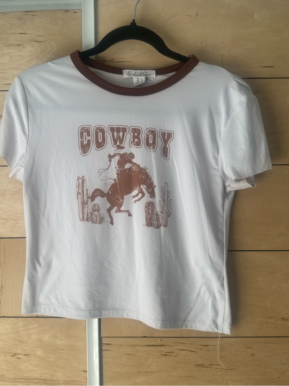 Kids 'Cowboy' Graphic Ringer Tee - White/Brown